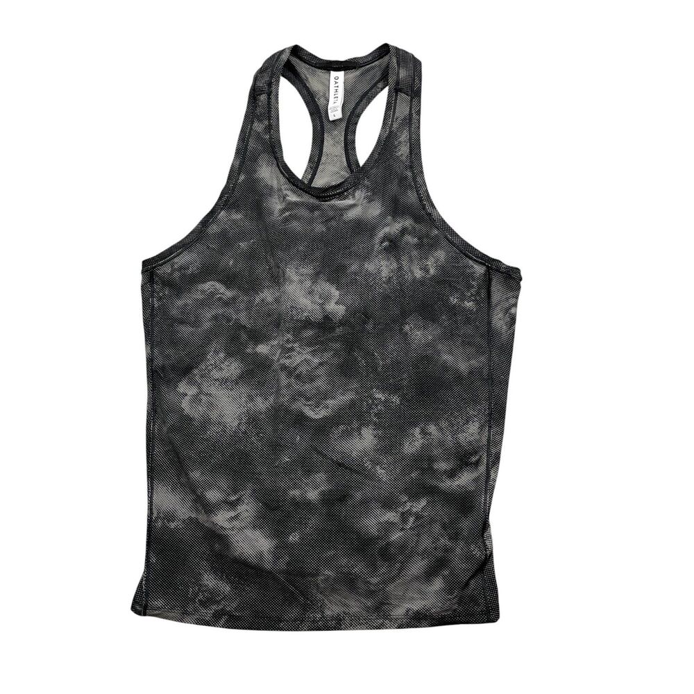 Athleta Large Grey Black Razor Back Athletic Top Nylon‎ Spandex